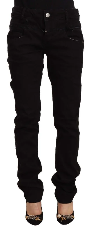 Chic Black Low Waist Skinny Jeans Comfortable Straight-Legged Denim