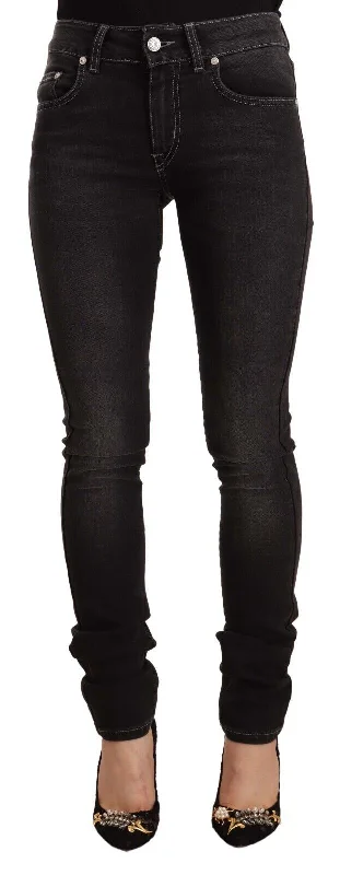 Chic Black Washed Slim Fit Mid Waist Jeans Casual Skinny Fit Jeans