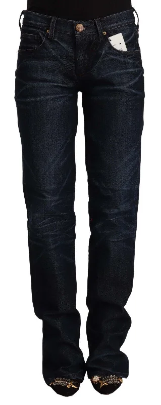 Chic Dark Blue Mid Waist Jeans Cozy Relaxed Fit Denim Jeans