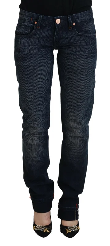 Acht Chic Low Waist Denim Straight Fit Jeans Elegant Raw Hem Jeans