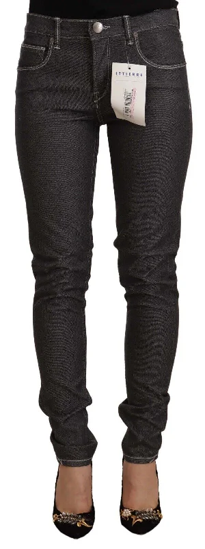 Chic Mid Waist Skinny Black Jeans Chic Double Waistband Jeans