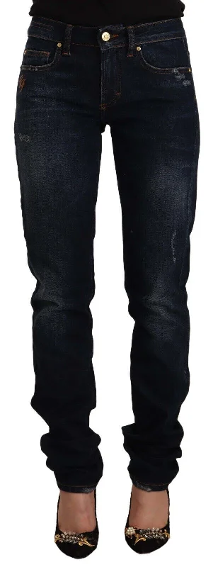 Chic Mid-waist Skinny Jeans In Dark Blue Wash Chic Cropped Jeans