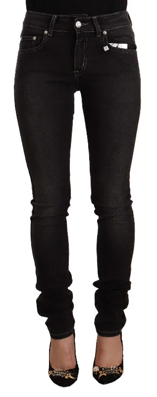 Chic Slim-fit Black Washed Jeans Comfortable Full-Length Denim Jeans