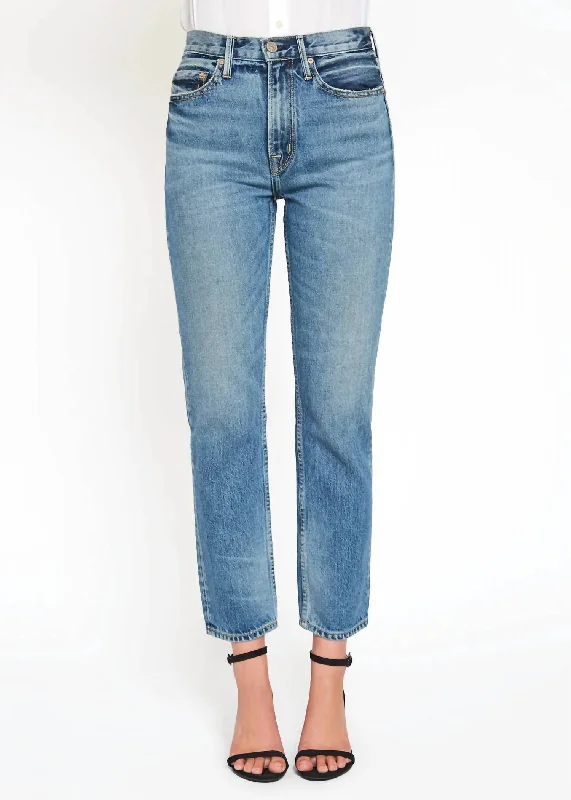 Claude Straight Jean In Hand-Sanded Blue Cozy Stretch High-Waist Jeans