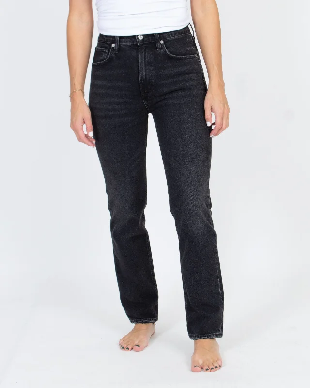 "Daphne" Grey Jeans Trendy Pleated Waist Jeans