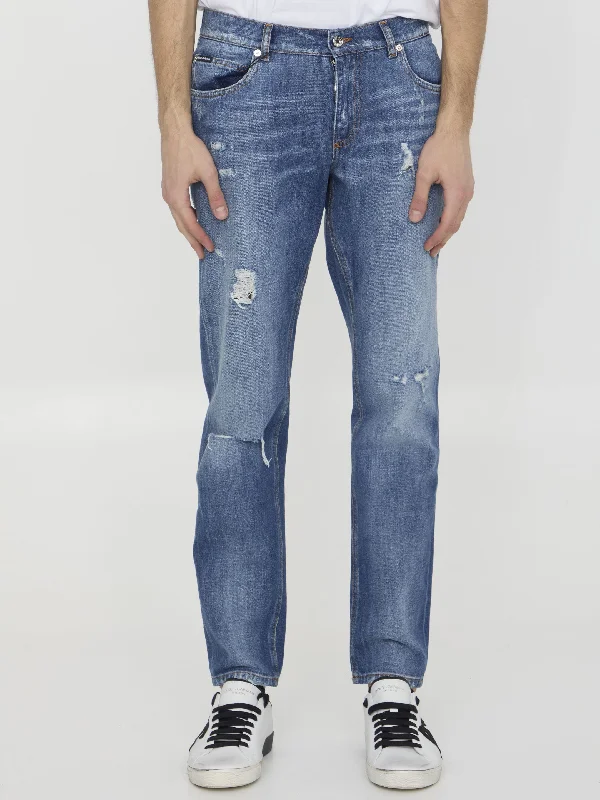 Distressed Denim Jeans Stylish Shredded Denim Jeans