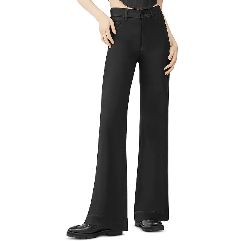 DL1961 Womens Hepburn Coated Denim Wide Leg Jeans Casual Bootcut Ripped Jeans