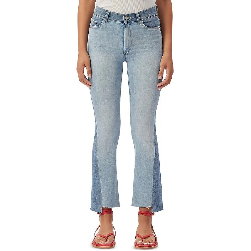 DL1961 Womens High Rise Frayed Hem Bootcut Jeans Fashionable Mom Jeans
