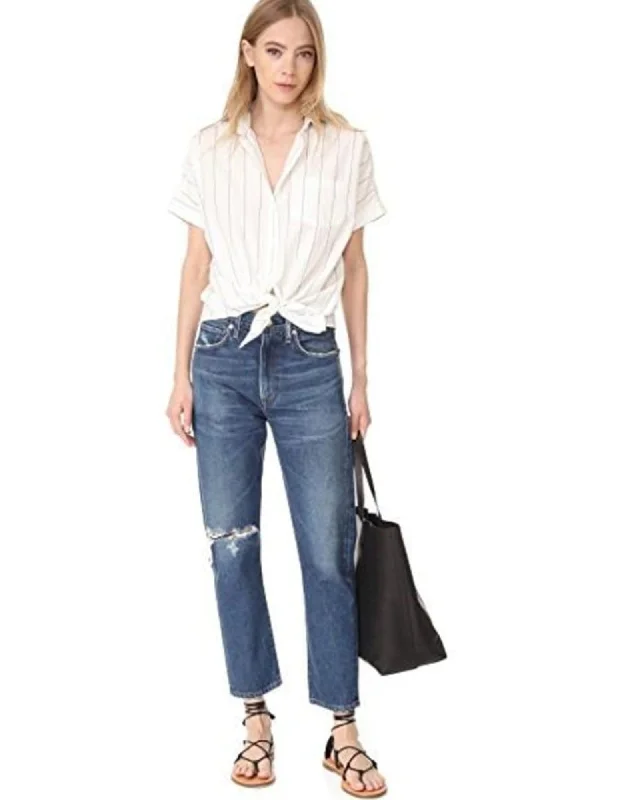 "Dree Crop" High Rise Slim Straight Jeans Casual Distressed Skinny Jeans