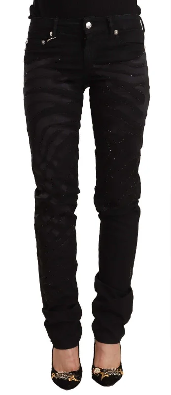 Elegant Black Slim Fit Embellished Jeans Stylish High-Waist Skinny Denim