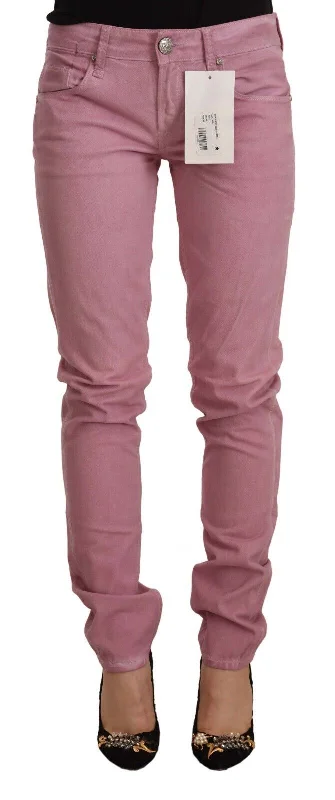 Elegant Pink Slim Fit Denim Jeans Fashionable Straight Fit Denim