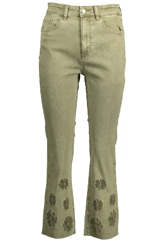 Desigual Green Cotton Women Jeans Chic Rip-Detail High-Waist Jeans
