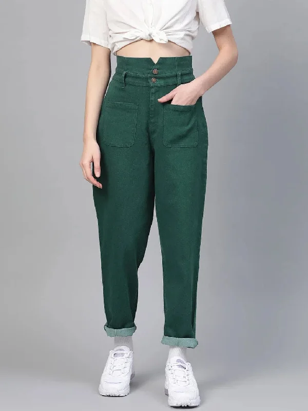 Emerald Green Slouchy Jeans Comfortable Drawstring Waist Jeans