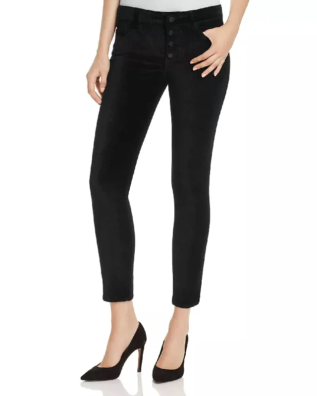 Emma Low Rise Velvet Skinny Jean In Black Velvet Trendy Pleated Waist Jeans
