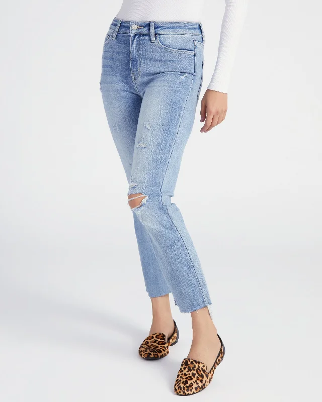 Distressed Straight-Leg Crop Jeans Chic Rip-Detail High-Waist Jeans