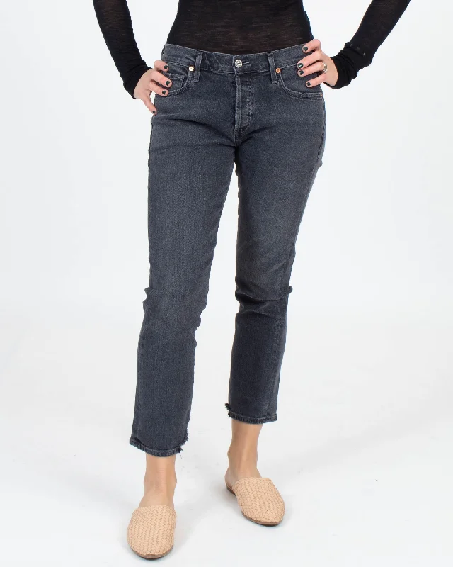 Grey "Emerson Slim Boyfriend" Jeans Elegant Raw Hem Jeans
