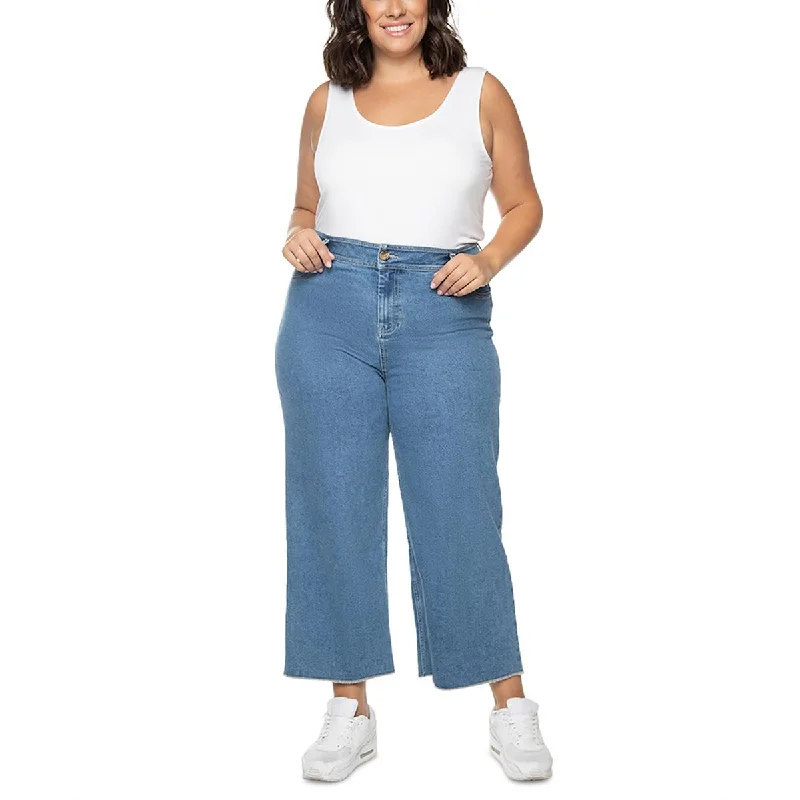 Guess Womens Frayed Hem Denim Wide Leg Jeans Trendy Paperbag Waist Jeans