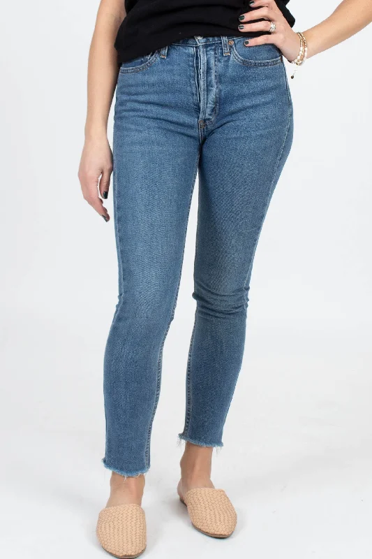 "High Rise Ankle Crop" Jeans Trendy Classic Fit Jeans