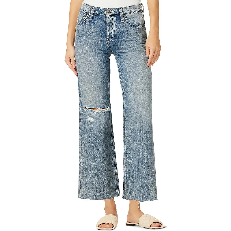 Hudson Womens High Rise Destroyed Wide Leg Jeans Stylish Bootcut Denim Jeans