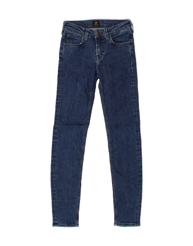 LEE Womens Scarlett Skinny Jeans W24 L28 Blue Cotton Trendy Pleated Waist Jeans