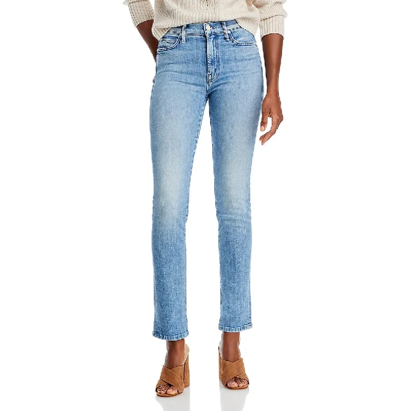 Mother Womens The Rascal Medium Wash Distressed Slim Jeans Fashionable Button-Front Jeans