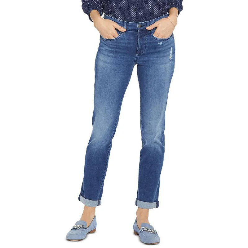 NYDJ Womens Margot Girlfriend Denim Light Wash Straight Leg Jeans Comfortable Faded High-Rise Jeans