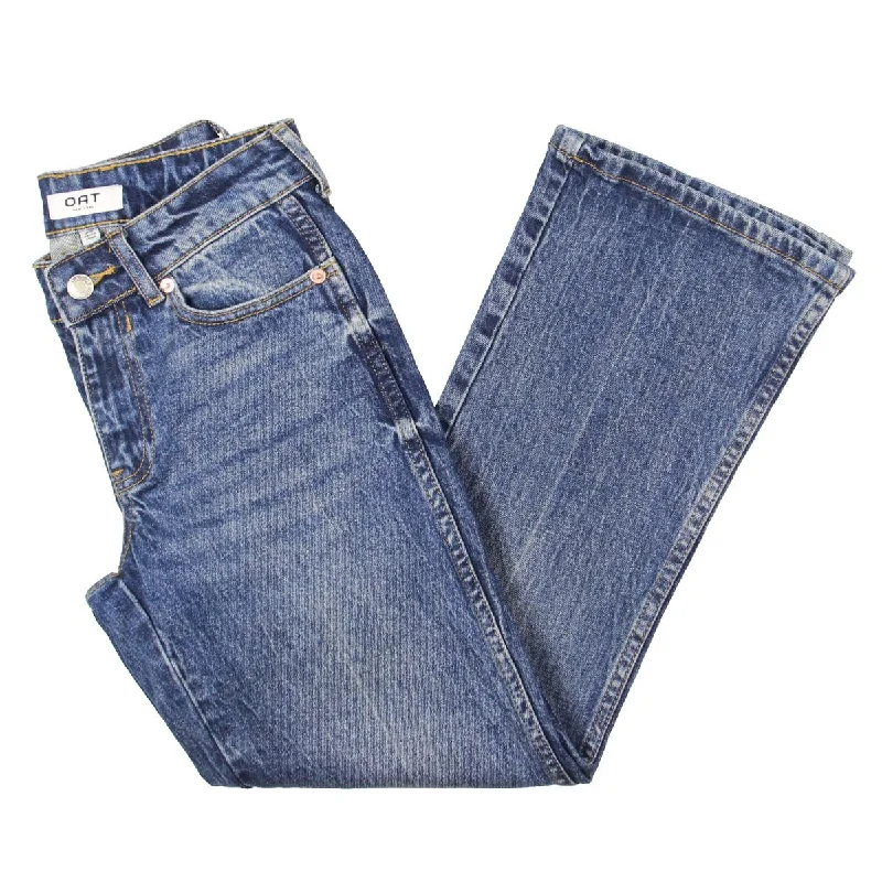 OAT New York Womens High Rise Solid Bootcut Jeans Trendy Skinny High-Waist Jeans