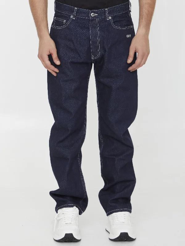 Off Embroidery Jeans Elegant Wide-Leg Jeans