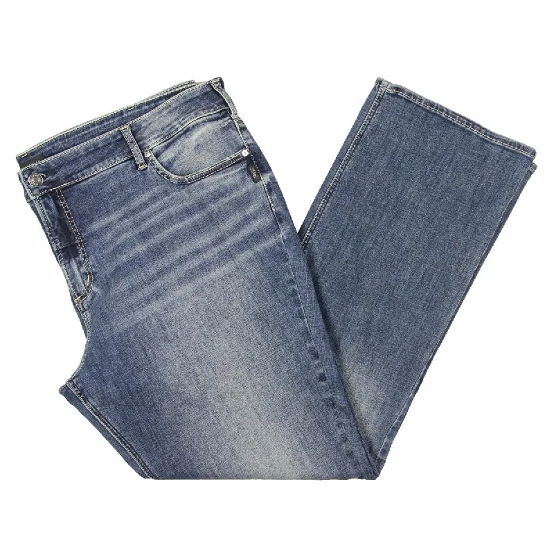 Silver Jeans Co. Womens Plus High Rise Medium Wash Bootcut Jeans Chic Rip-Detail High-Waist Jeans Silver Jeans Co. Womens Plus High Rise Medium Wash Bootcut Jeans Chic Rip-Detail High-Waist Jeans