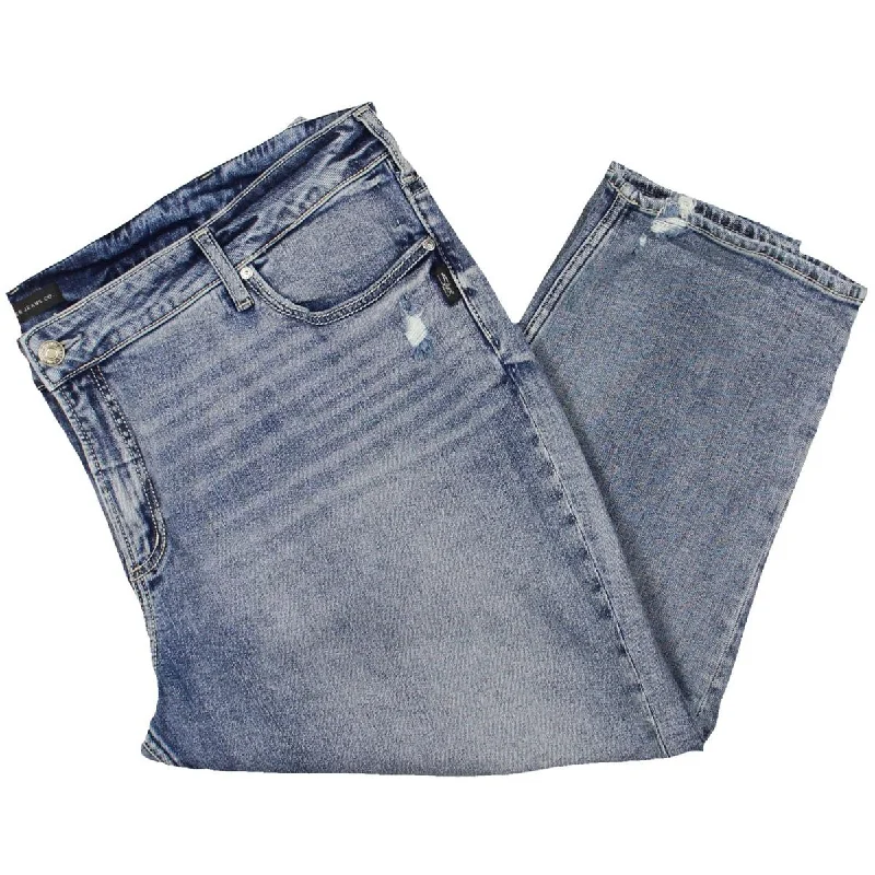 Silver Jeans Co. Womens Plus Mid-Rise Distressed Capri Jeans Trendy Pleated Waist Jeans Silver Jeans Co. Womens Plus Mid-Rise Distressed Capri Jeans Trendy Pleated Waist Jeans