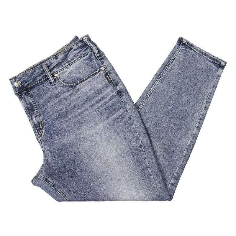 Silver Jeans Co. Womens Plus Mid-Rise Faded Skinny Jeans Chic Rolled Cuff Denim Jeans