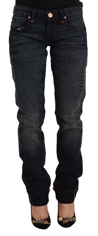 Sleek Black Washed Skinny Jeans Trendy Patchwork Denim Jeans