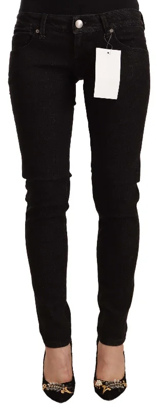 Sleek Skinny Low Waist Black Jeans Comfortable Jogger Style Jeans
