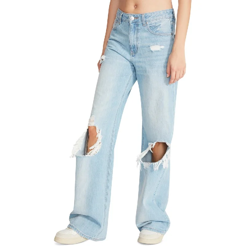 Steve Madden Womens High Rise Distressed Straight Leg Jeans Chic Rolled Cuff Denim Jeans Steve Madden Womens High Rise Distressed Straight Leg Jeans Chic Rolled Cuff Denim Jeans