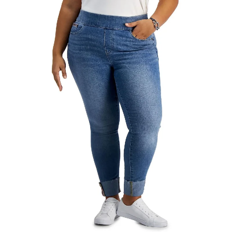 Tommy Hilfiger Womens Plus High Waist Cropped Ankle Jeans Trendy Button-Up High-Waist Jeans