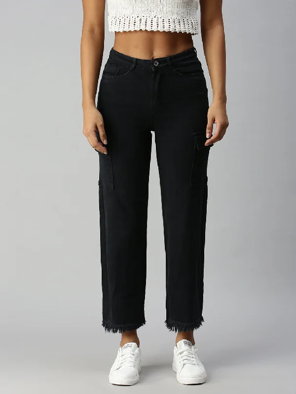 Women Solid Grey Wide Leg Denim Jeans-IM9812C-Grey Comfortable Faded High-Rise Jeans