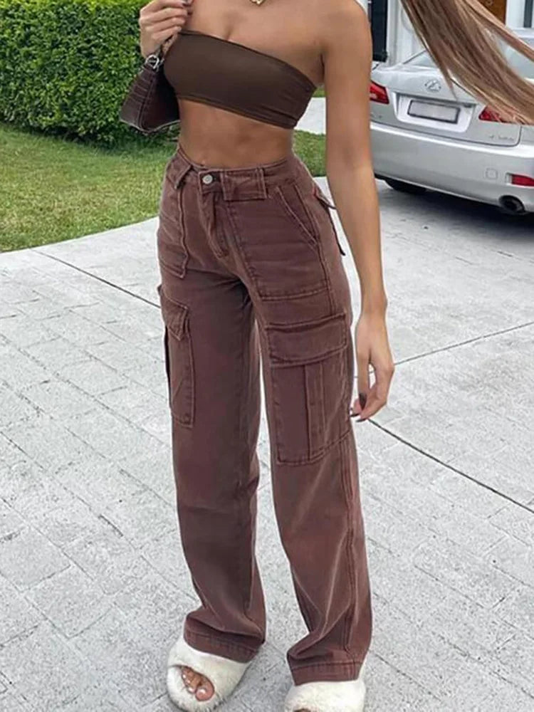 Women Wide Leg Baggy Brown Jeans Lady Vintage Y2K Punk High Waist Loose Denim Casual High-Waisted Bootcut Jeans Women Wide Leg Baggy Brown Jeans Lady Vintage Y2K Punk High Waist Loose Denim Casual High-Waisted Bootcut Jeans