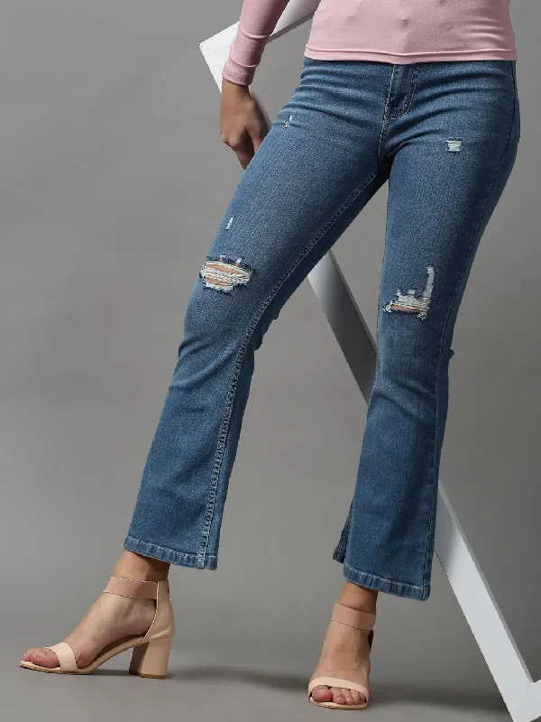 Women's Blue Solid Bootcut Denim Jeans-GZ-5304-2-Blue Comfortable Distressed Straight-Leg Jeans Women's Blue Solid Bootcut Denim Jeans-GZ-5304-2-Blue Comfortable Distressed Straight-Leg Jeans