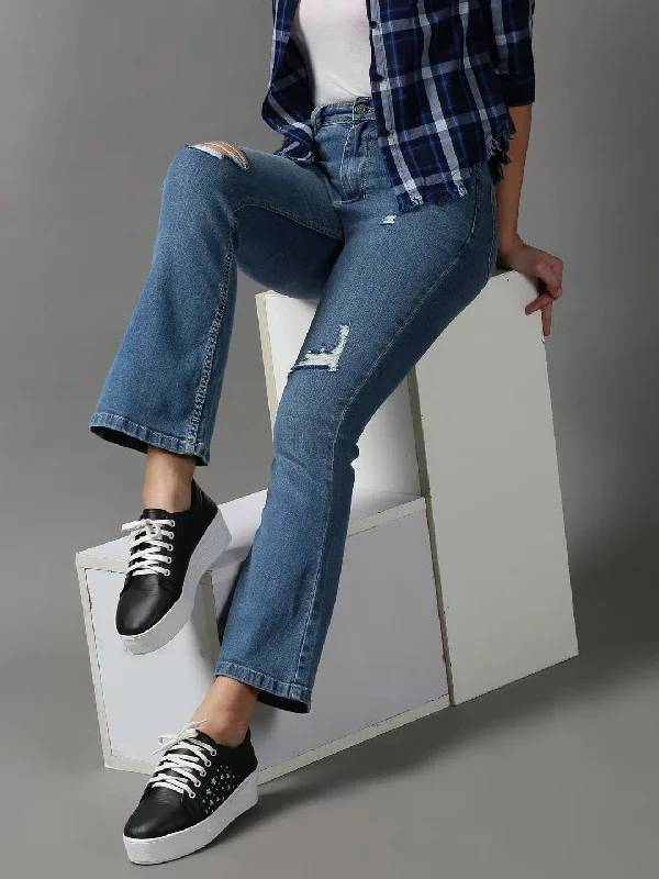 Women's Blue Solid Bootcut Denim Jeans-GZ-5304-3-Blue Casual High-Waisted Bootcut Jeans Women's Blue Solid Bootcut Denim Jeans-GZ-5304-3-Blue Casual High-Waisted Bootcut Jeans