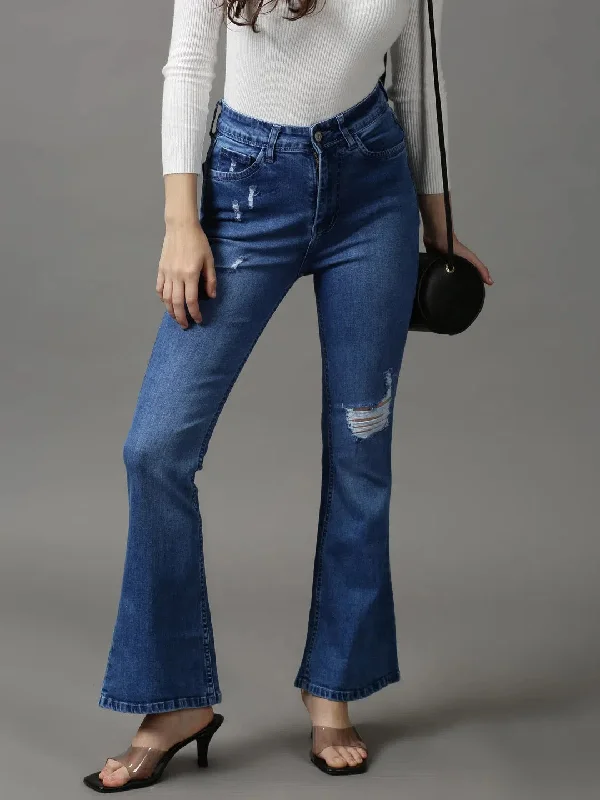 Women's Blue Solid Bootcut Denim Jeans-GZ-5338-2-Blue Fashionable Cropped Denim Jeans Women's Blue Solid Bootcut Denim Jeans-GZ-5338-2-Blue Fashionable Cropped Denim Jeans