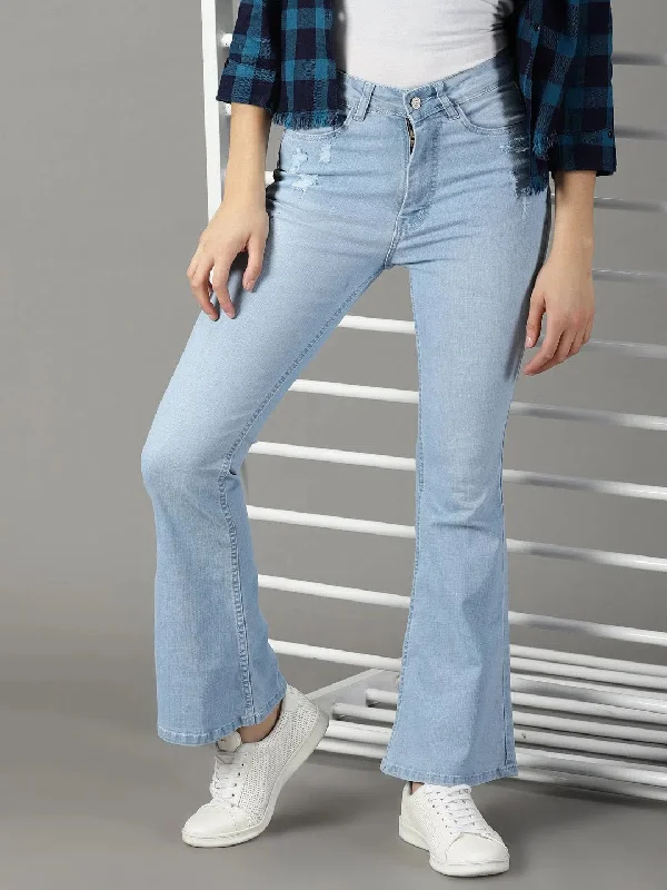 Women's Blue Solid Bootcut Denim Jeans-GZ-5342-Blue Chic Ripped Jeans