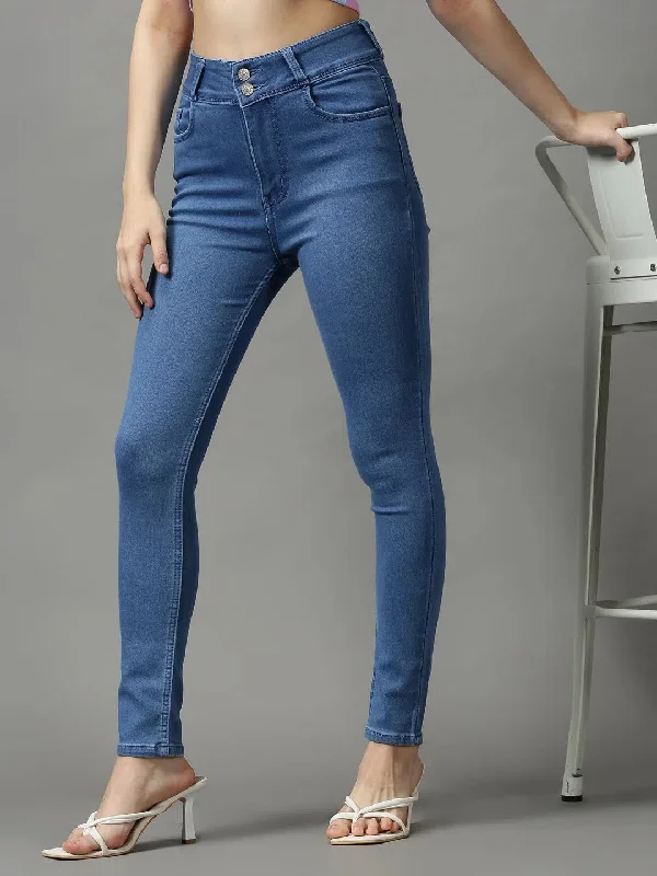 Women's Blue Solid Skinny Fit Denim Jeans-GZ-5281-2-Blue Fashionable Distressed Jeans Women's Blue Solid Skinny Fit Denim Jeans-GZ-5281-2-Blue Fashionable Distressed Jeans