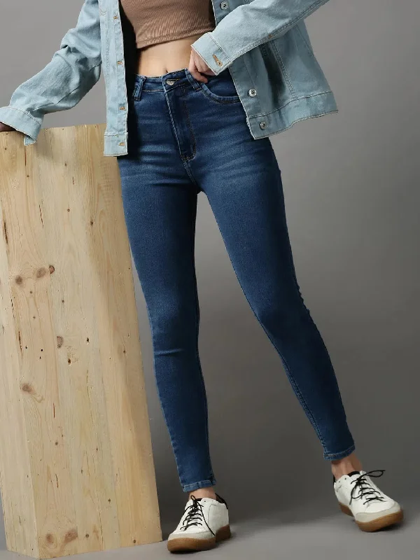 Women's Blue Solid Skinny Fit Denim Jeans-GZ-5287-2-Blue Comfortable Zip-Up Skinny Jeans Women's Blue Solid Skinny Fit Denim Jeans-GZ-5287-2-Blue Comfortable Zip-Up Skinny Jeans