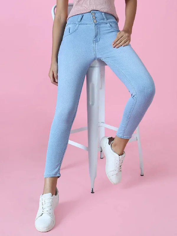 Women's Blue Solid Skinny Fit Denim Jeans-GZ-5351-Blue Casual Distressed Skinny Jeans Women's Blue Solid Skinny Fit Denim Jeans-GZ-5351-Blue Casual Distressed Skinny Jeans