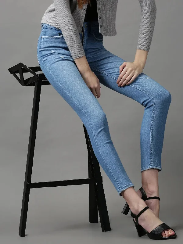 Women's Blue Solid Slim Fit Denim Jeans-GZ-5214-1-Blue Trendy Low-Rise Slim Jeans