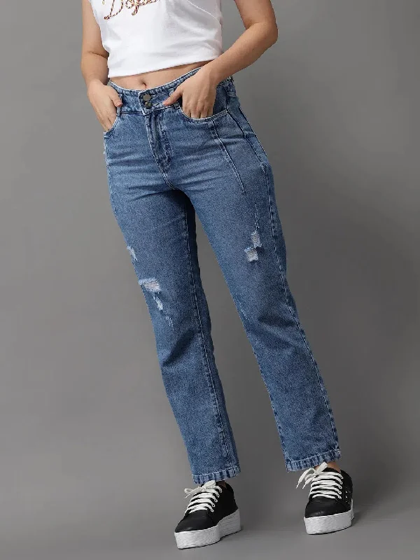 Women's Blue Solid Straight Fit Denim Jeans-IM-9969-Blue Comfortable Low-Rise Jeans