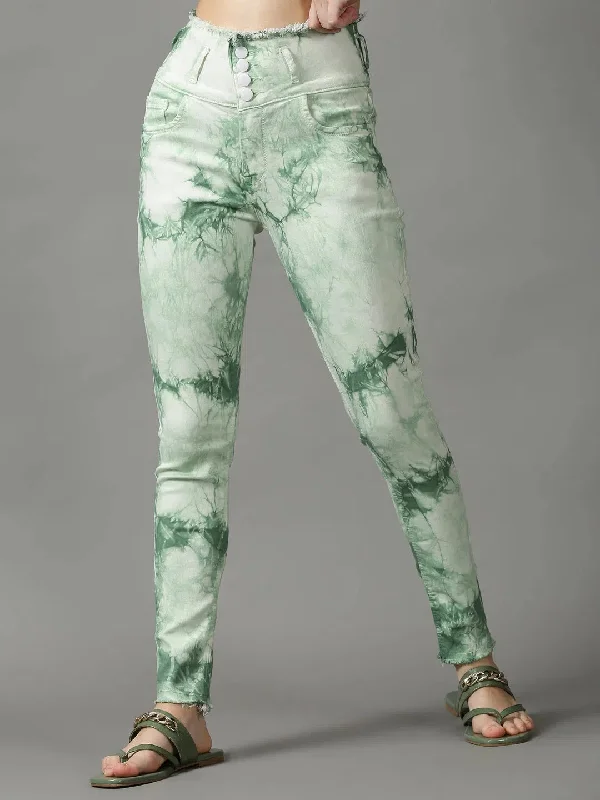 Women's Green Solid Skinny Fit Denim Jeans-GZ-5138-Green Comfortable Mid-Rise Jeans