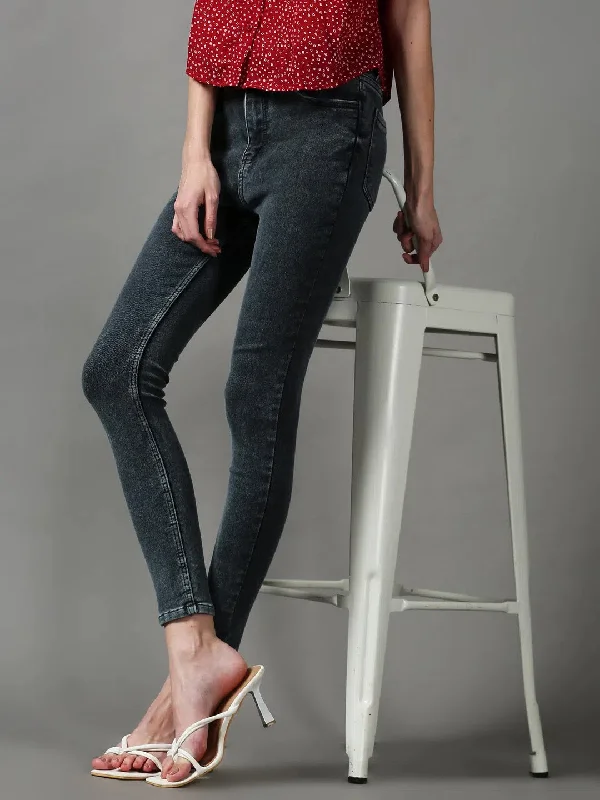 Women's Grey Solid Slim Fit Denim Jeans-GZ-5123-1-Grey Fashionable Bootcut Jeans