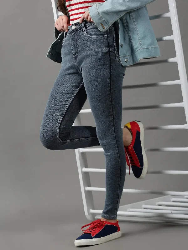 Women's Grey Solid Slim Fit Denim Jeans-GZ-5123-2-Grey Fashionable Bootcut Jeans