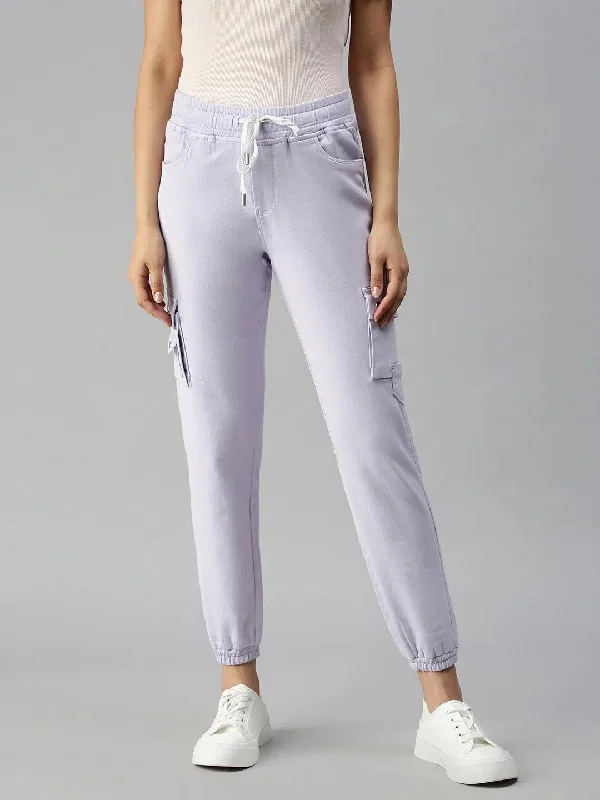 Women's Lavender Solid Jogger Denim Jeans-JO-22045A-Lavender Comfortable Drawstring Waist Jeans Women's Lavender Solid Jogger Denim Jeans-JO-22045A-Lavender Comfortable Drawstring Waist Jeans